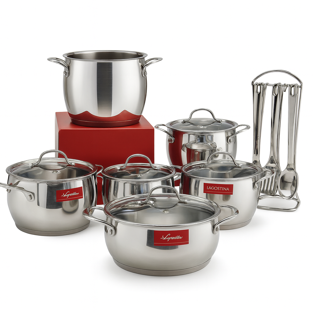 Batteria Lagostina Orchestra 19 Pezzi – Inox 18/10 – Triplo Fondo – Spessore 3 mm – Made in Italy