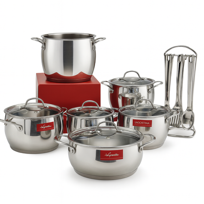 Batteria Lagostina Orchestra 19 Pezzi – Inox 18/10 – Triplo Fondo – Spessore 3 mm – Made in Italy