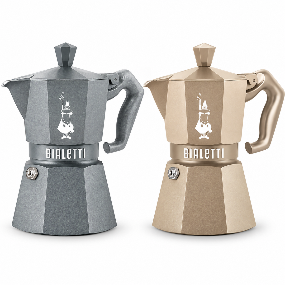 Bialetti Moka Exclusive Octagonal Induction 3 Tazze – Caffettiera Made in Italy in Alluminio e Acciaio per Induzione e Gas – Colori Desert Sand e Silver Grey