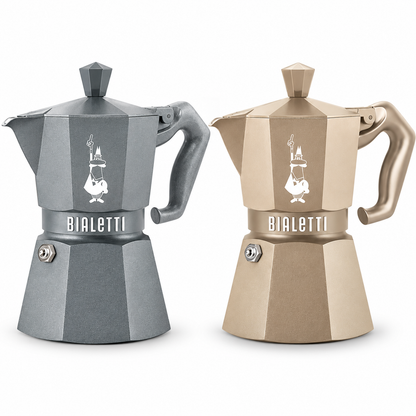 Bialetti Moka Exclusive Octagonal Induction 3 Tazze – Caffettiera Made in Italy in Alluminio e Acciaio per Induzione e Gas – Colori Desert Sand e Silver Grey