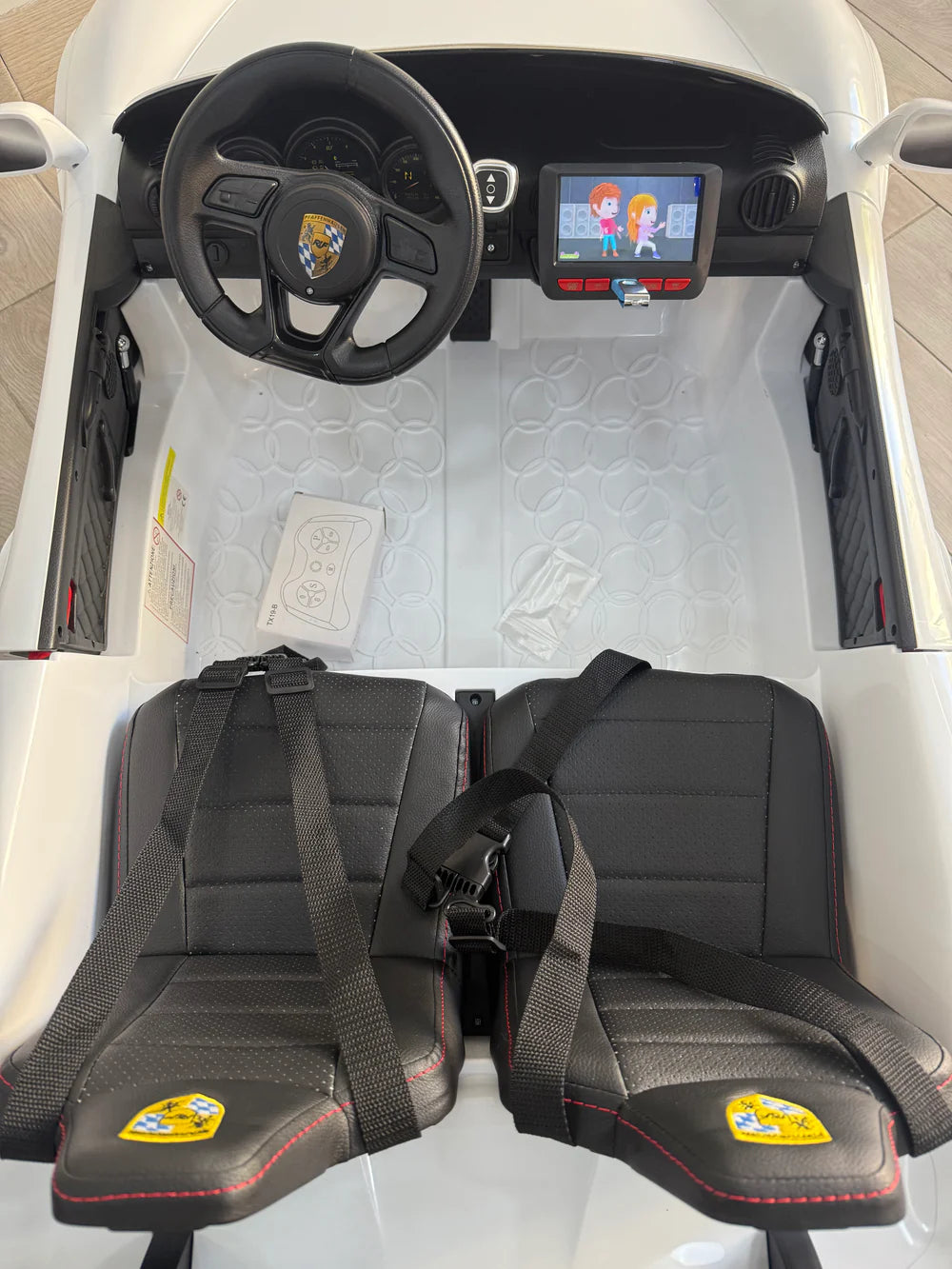 RUF BIG Porsche Macchina Elettrica per Bambini 24V 2 Posti con Telecomando, Display MP4, Sedile in Pelle