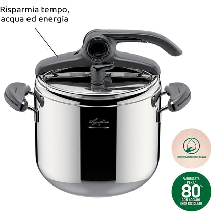 Lagostina Mia Lagoeasy'UP Pentola a Pressione 7 L in Acciaio Inox 18/10 Ø 22 cm, Pentola Induzione e Gas, Coperchio con Apertura Facilitata, Fondo a tre Strati, Lavabile in Lavastoviglie