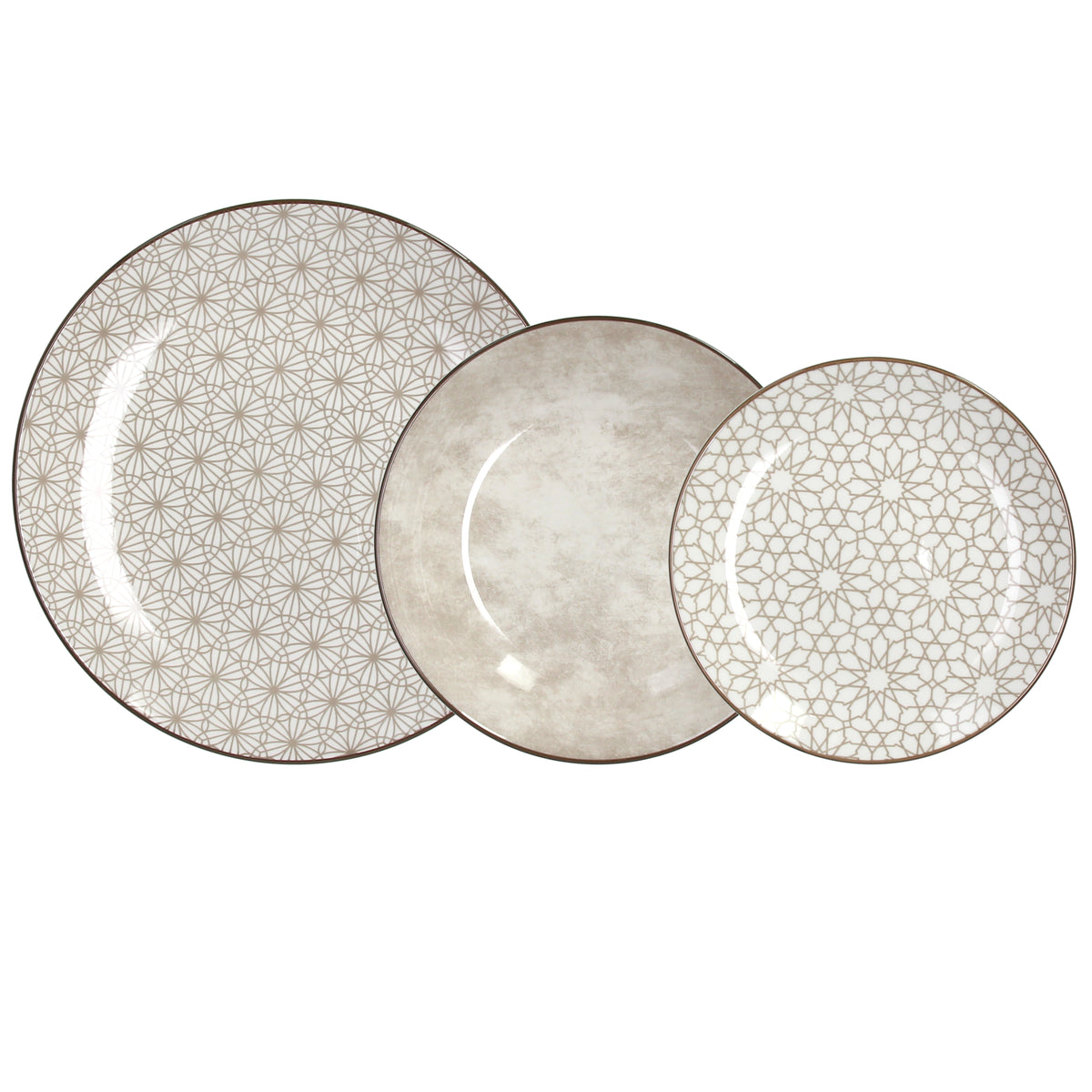 Tognana Servizio Tavola Madison Habana 18 Pezzi in Porcellana – Set Piatti 6 Persone Tortora Beige-Grigio con Decori Geometrici