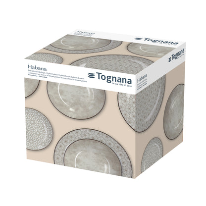 Tognana Servizio Tavola Madison Habana 18 Pezzi in Porcellana – Set Piatti 6 Persone Tortora Beige-Grigio con Decori Geometrici