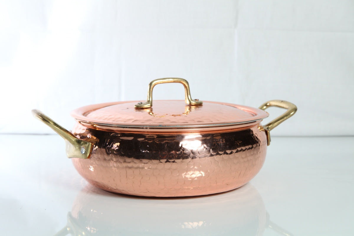 Half Domed Copper Saucepan With Lid