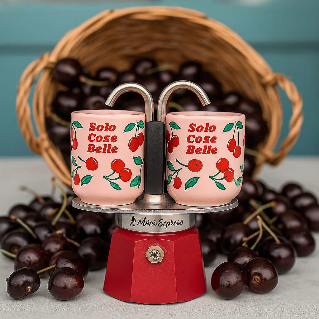 Bialetti Set Mini Moka Express con 2 Tazzine Ciliegie