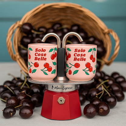 Bialetti Set Mini Moka Express con 2 Tazzine Ciliegie