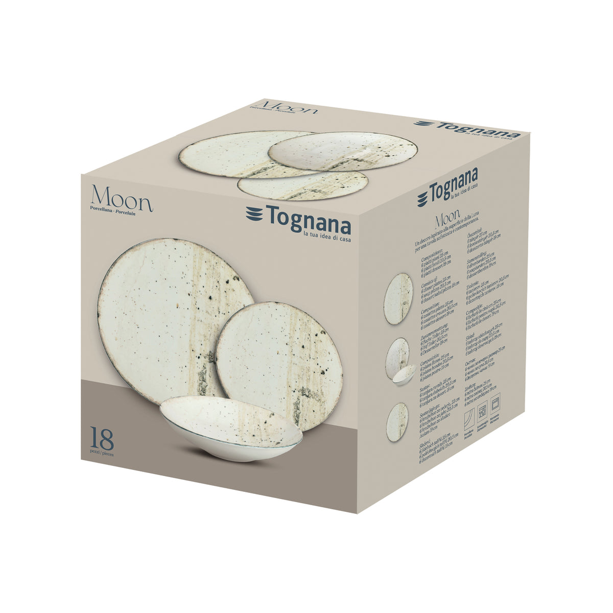 Tognana Servizio Tavola Nova Moon 18 Pezzi in Porcellana Effetto Marmo – Set Piatti 6 Persone Adatto a Lavastoviglie e Microonde