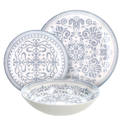 Tognana Servizio Tavola Madison Arabesque 18 Pezzi in Porcellana – Set Piatti 6 Persone Grigio e Bianco Adatto a Lavastoviglie e Microonde