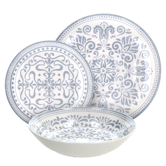 Tognana Servizio Tavola Madison Arabesque 18 Pezzi in Porcellana – Set Piatti 6 Persone Grigio e Bianco Adatto a Lavastoviglie e Microonde