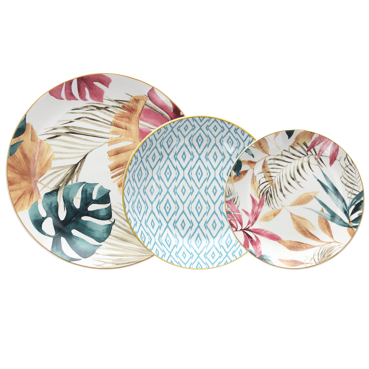NEW Tognana Servizio Tavola Madison Tropical Rosè 18 Pezzi in Porcellana Multicolor – Set Piatti 6 Persone Tropicale Floreale Adatto a Lavastoviglie e Microonde