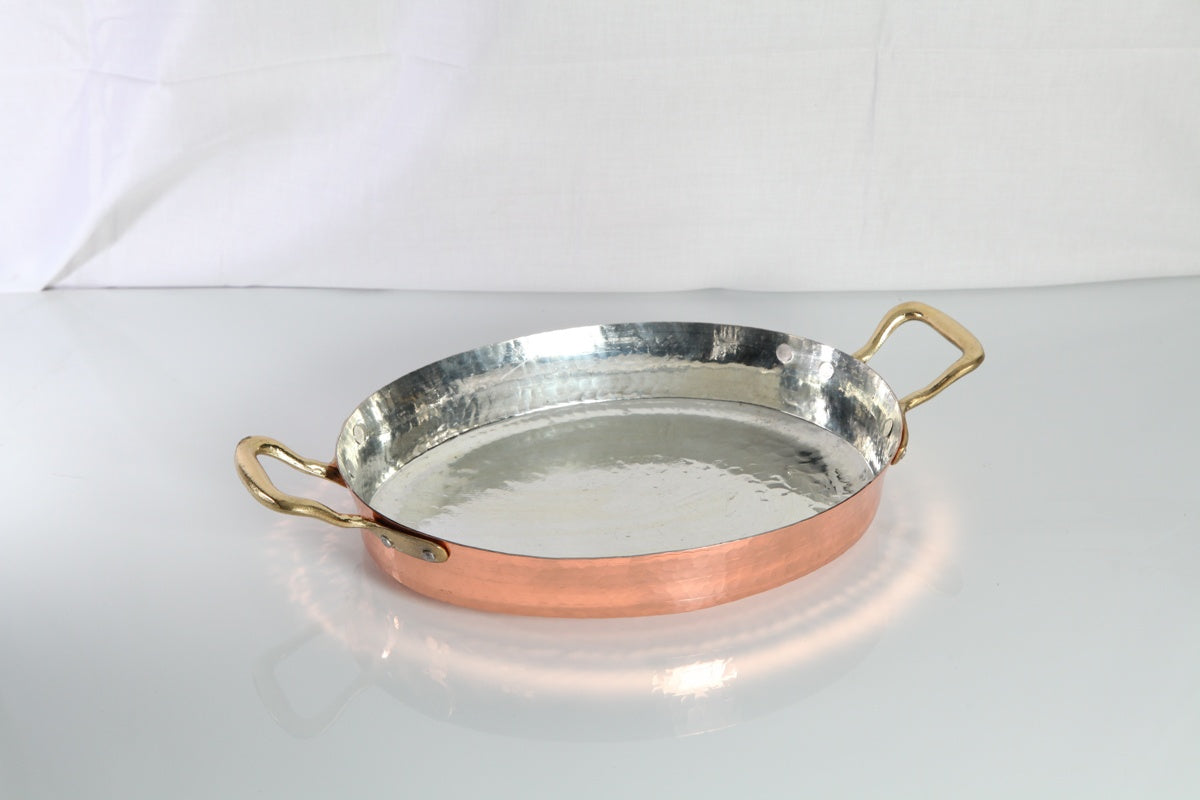 Flared Copper Oval Frying Pan 2 Handles