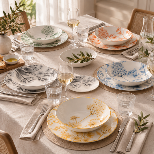 Tognana Servizio Tavola Nova Coralie 18 Pezzi in Porcellana Multicolor – Set Piatti Floreali 6 Persone in 6 Colori Adatto a Lavastoviglie e Microonde