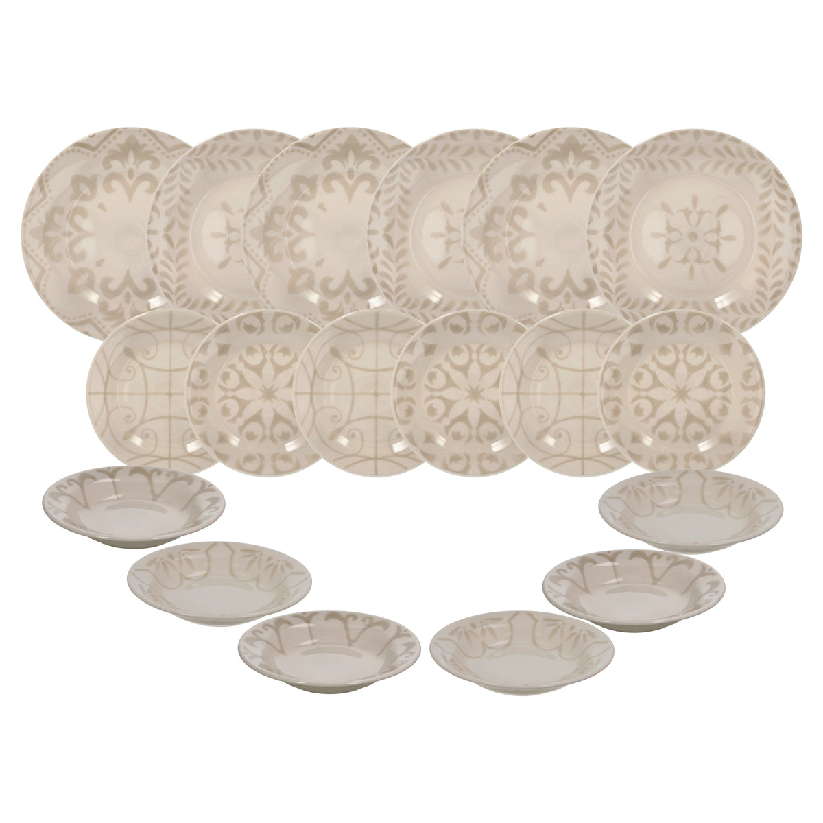 Tognana Servizio Tavola Vela Dahlia Ivory 18 Pezzi in Stoneware – Set Piatti 6 Persone Bianco Avorio con 2 Disegni Geometrici Coordinati