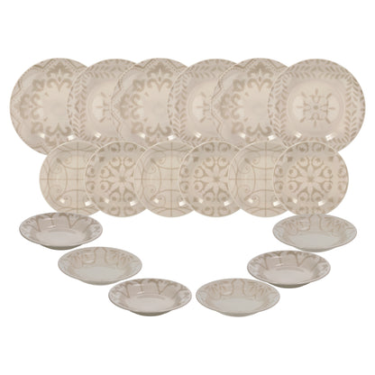 Tognana Servizio Tavola Vela Dahlia Ivory 18 Pezzi in Stoneware – Set Piatti 6 Persone Bianco Avorio con 2 Disegni Geometrici Coordinati