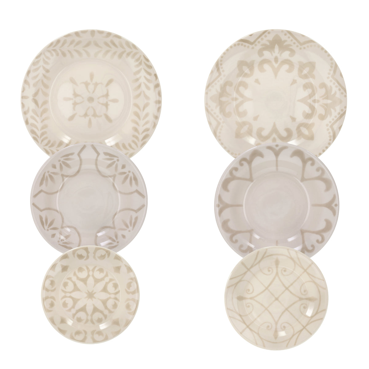 Tognana Servizio Tavola Vela Dahlia Ivory 18 Pezzi in Stoneware – Set Piatti 6 Persone Bianco Avorio con 2 Disegni Geometrici Coordinati