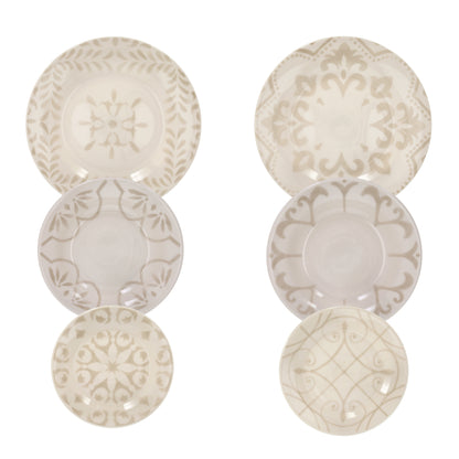 Tognana Servizio Tavola Vela Dahlia Ivory 18 Pezzi in Stoneware – Set Piatti 6 Persone Bianco Avorio con 2 Disegni Geometrici Coordinati