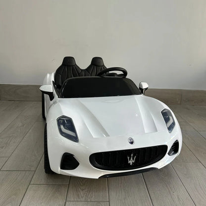 Maserati Folgore Auto Elettrica 2 Posti per Bambini 12V con Telecomando Parentale, Sedile in Pelle, Luci LED, Porte Apribili e Sospensioni FULL OPTIONAL