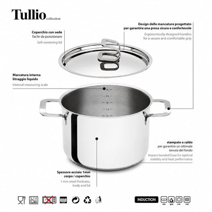 Serafino Zani Batteria Pentole Tullio 14 Pezzi in Acciaio Inox 18/10 anche per Induzione
