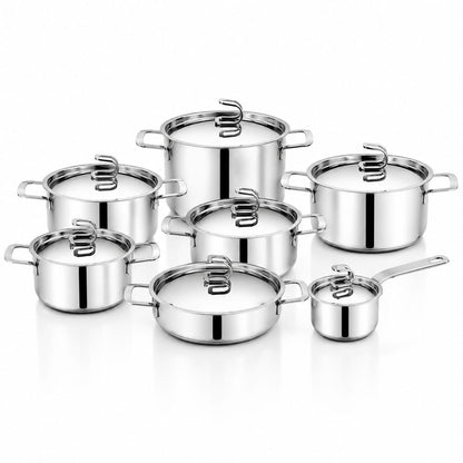 Serafino Zani Batteria Pentole Tullio 14 Pezzi in Acciaio Inox 18/10 anche per Induzione