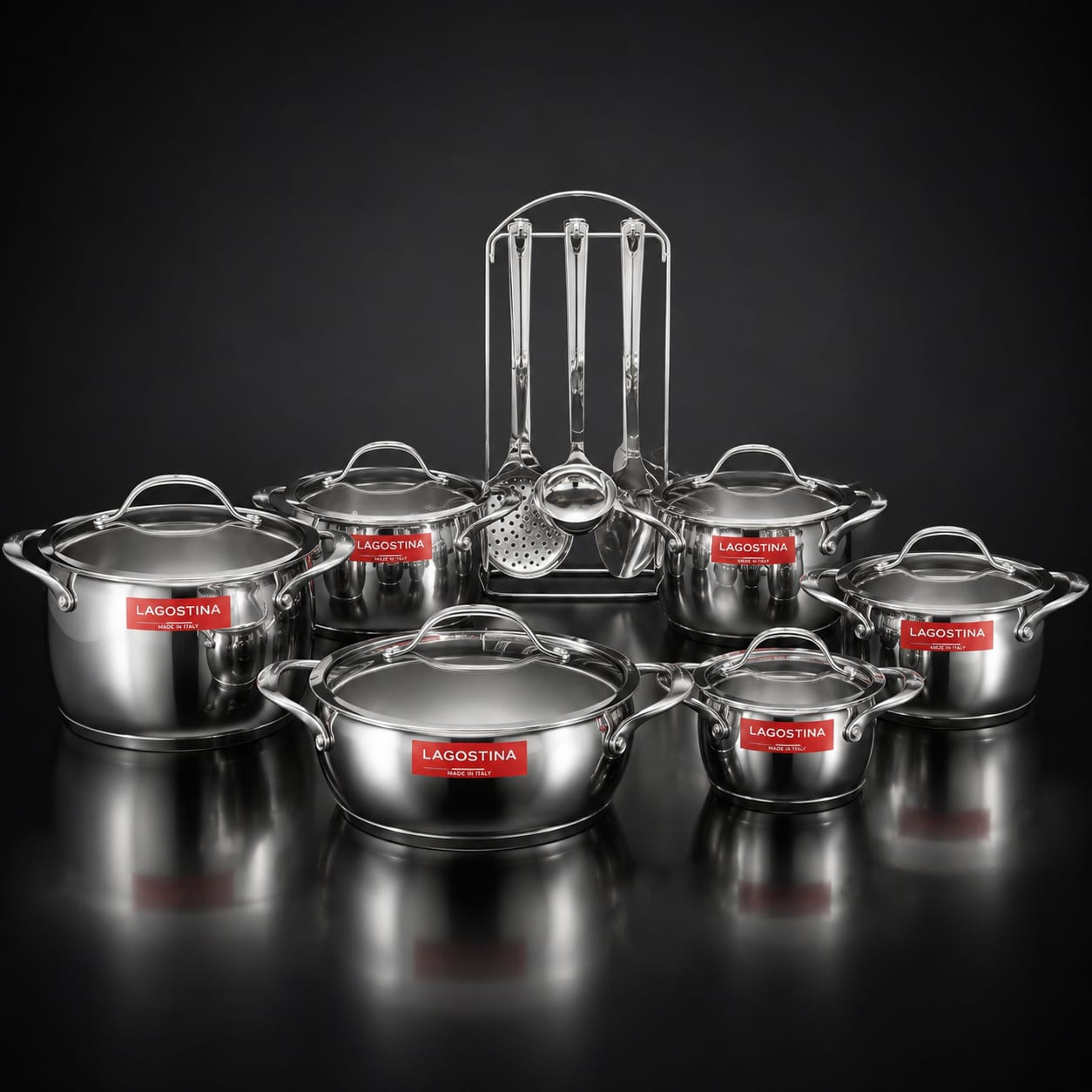 Batteria Lagostina Orchestra 19 Pezzi – Inox 18/10 – Triplo Fondo – Spessore 3 mm – Made in Italy