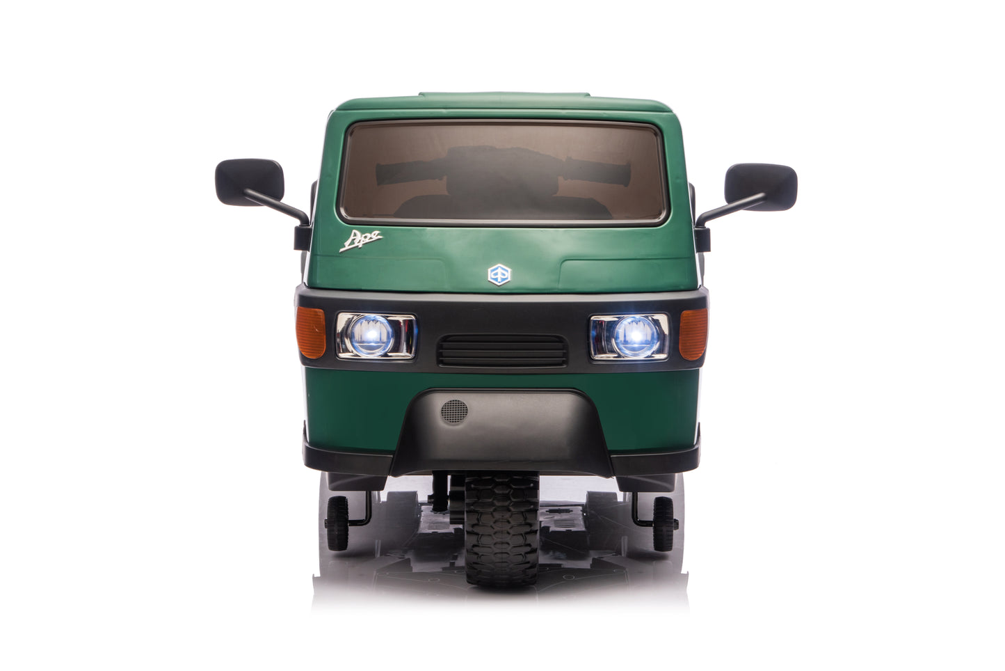 Macchina Elettrica Bambini Piaggio Apecar 12V con Telecomando 2 Motori Luci LED Cassone Posteriore