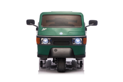 Macchina Elettrica Bambini Piaggio Apecar 12V con Telecomando 2 Motori Luci LED Cassone Posteriore