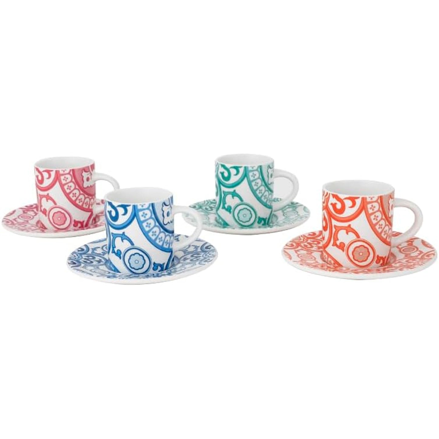 Bialetti Set 4 Tazzine Espresso con Piattino Sunset Infinity in Porcellana Colorata