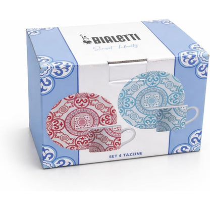 Bialetti Set 4 Tazzine Espresso con Piattino Sunset Infinity in Porcellana Colorata
