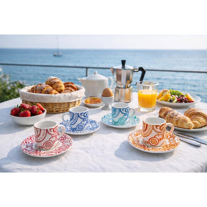 Bialetti Set 4 Tazzine Espresso con Piattino Sunset Infinity in Porcellana Colorata