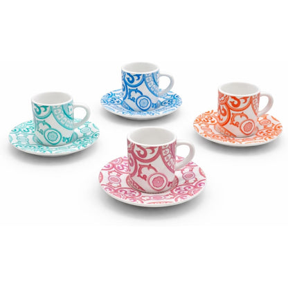 Bialetti Set 4 Tazzine Espresso con Piattino Sunset Infinity in Porcellana Colorata