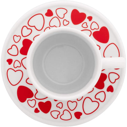 Bialetti Set 2 Tazzine Moka Cuore con Piattini – Tazzine Espresso in Porcellana Rosso Bianco