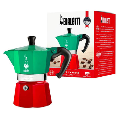 Bialetti Caffettiera Moka Express Tricolore 3 Tazze Originale Made In Italy Manico Anti Scottatura