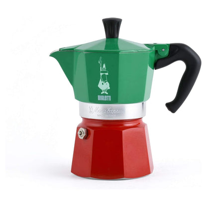 Bialetti Caffettiera Moka Express Tricolore 3 Tazze Originale Made In Italy Manico Anti Scottatura