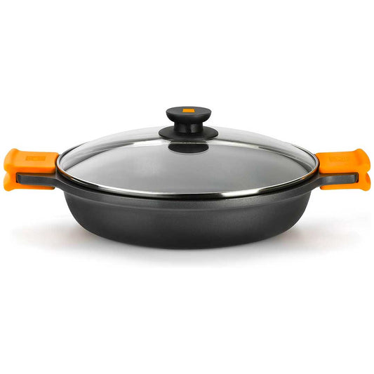 BRA Efficient Low Saucepan, Non-Stick Pan Suitable for All Types of Hobs, Including Induction, Crystal, Orange, 32/36 cm 