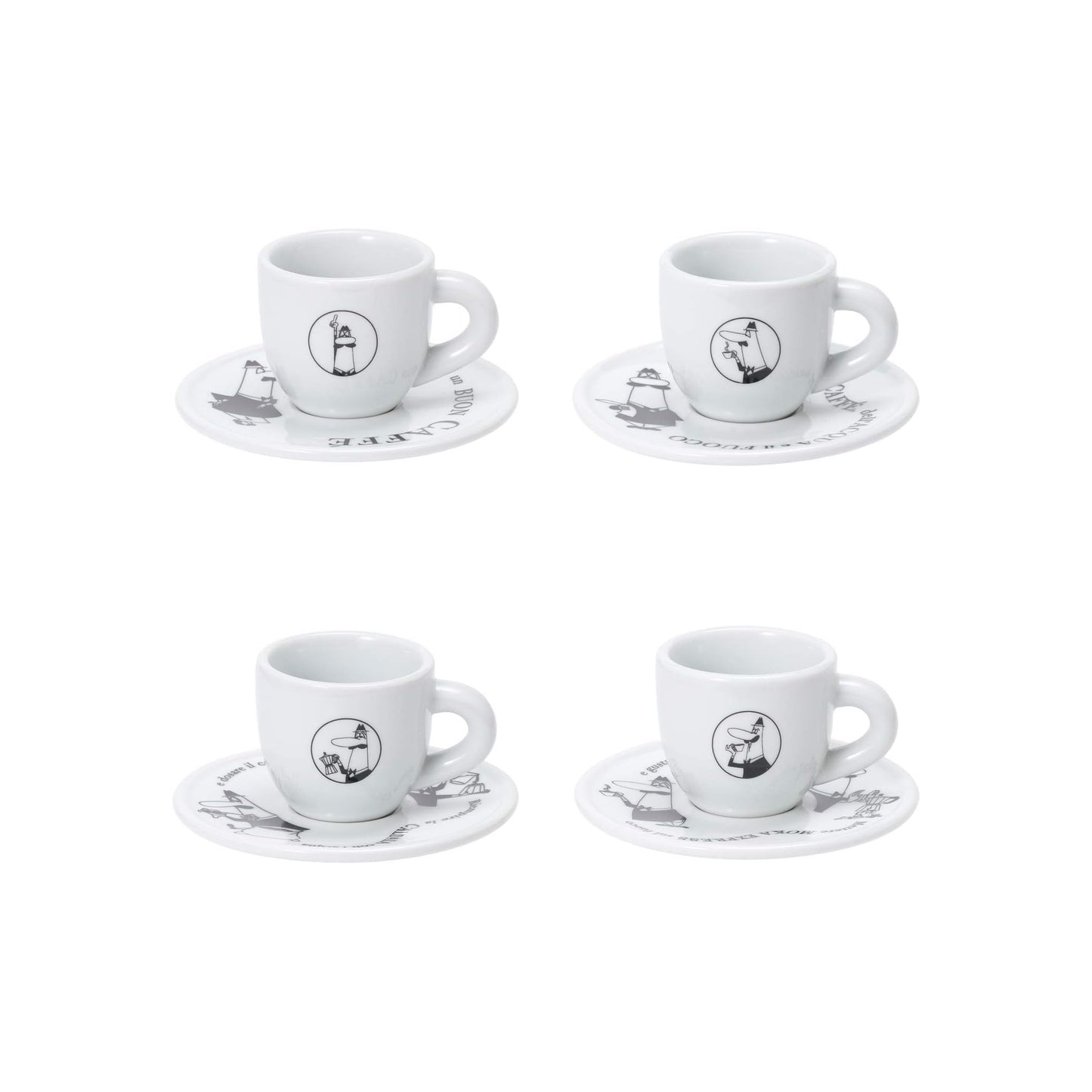 Bialetti Set 4 Tazzine Moka Carosello con Piattini – Tazzine Espresso Bar in Porcellana Decorata Lavabili Lavastoviglie Idea Regalo