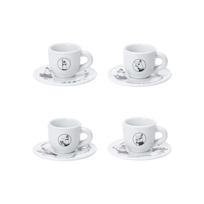 Bialetti Set 4 Tazzine Moka Carosello con Piattini – Tazzine Espresso Bar in Porcellana Decorata Lavabili Lavastoviglie Idea Regalo