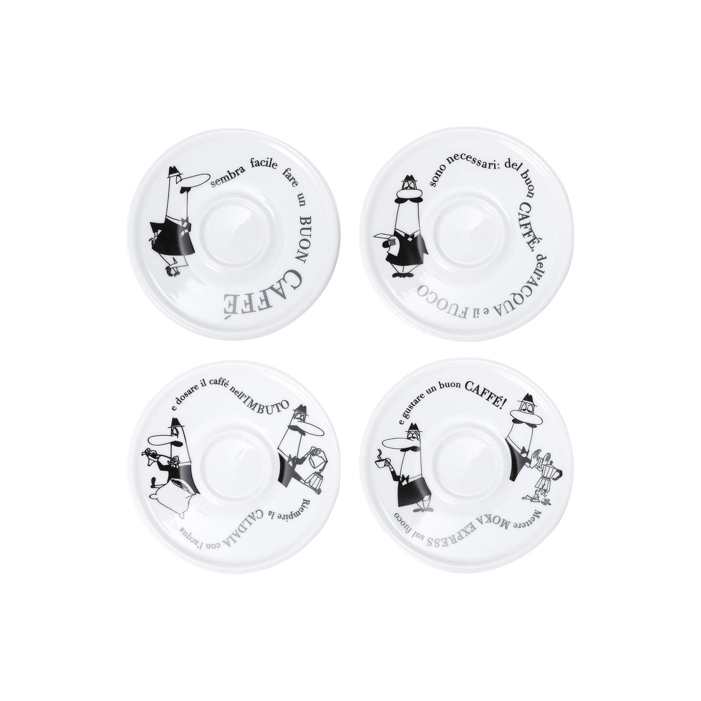 Bialetti Set 4 Tazzine Moka Carosello con Piattini – Tazzine Espresso Bar in Porcellana Decorata Lavabili Lavastoviglie Idea Regalo