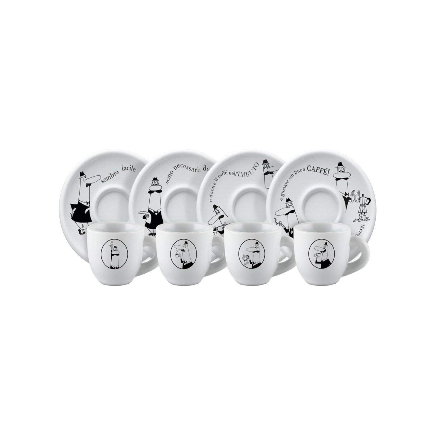 Bialetti Set 4 Tazzine Moka Carosello con Piattini – Tazzine Espresso Bar in Porcellana Decorata Lavabili Lavastoviglie Idea Regalo
