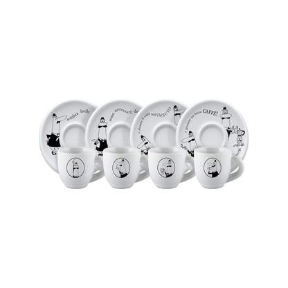 Bialetti Set 4 Tazzine Moka Carosello con Piattini – Tazzine Espresso Bar in Porcellana Decorata Lavabili Lavastoviglie Idea Regalo
