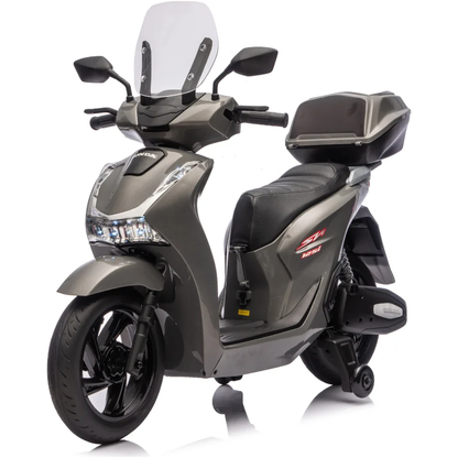Honda SH125 FULL Motorino Elettrico per Bambini 12V con Luci LED, Ruote EVA e Bauletto Portaoggetti