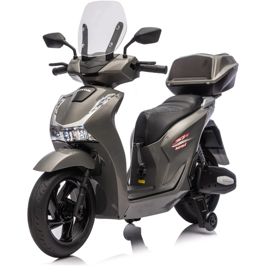 Honda SH125 FULL Motorino Elettrico per Bambini 12V con Luci LED, Ruote EVA e Bauletto Portaoggetti