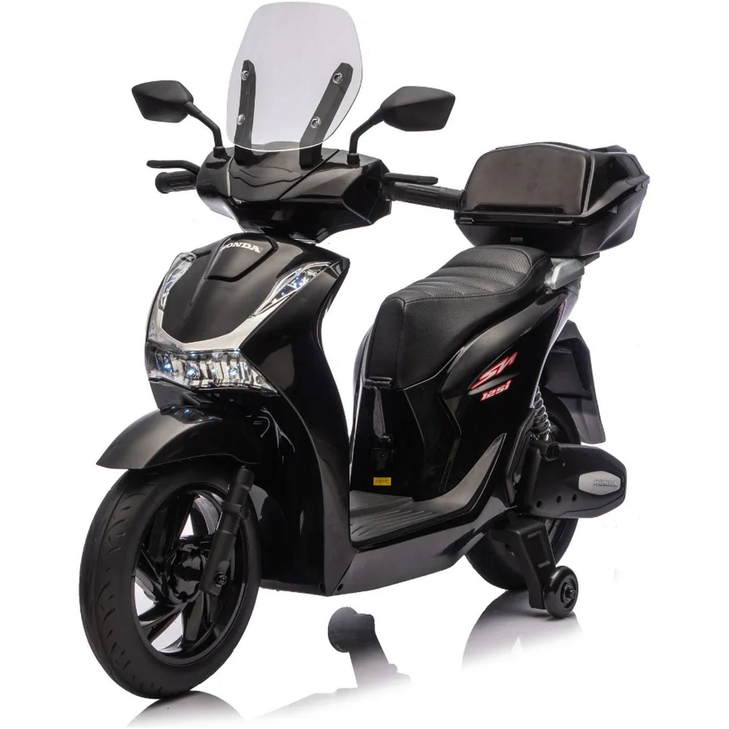 Honda SH125 FULL Motorino Elettrico per Bambini 12V con Luci LED, Ruote EVA e Bauletto Portaoggetti