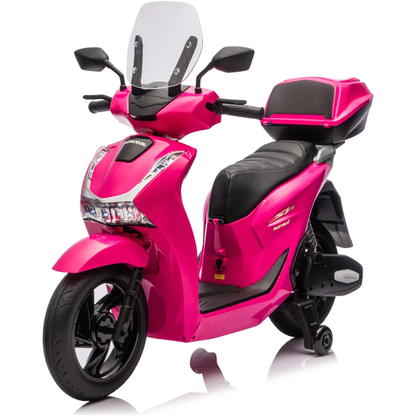 Honda SH125 FULL Motorino Elettrico per Bambini 12V con Luci LED, Ruote EVA e Bauletto Portaoggetti