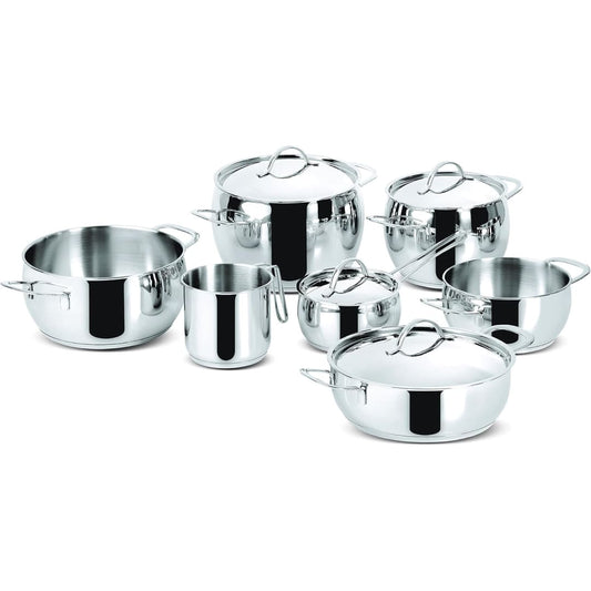 Lagostina Euforia Induction, Gas and Oven Cookware Set in 18/10 Stainless Steel, 11 Pieces, Lagoseal Plus Bottom, Cookware Set 