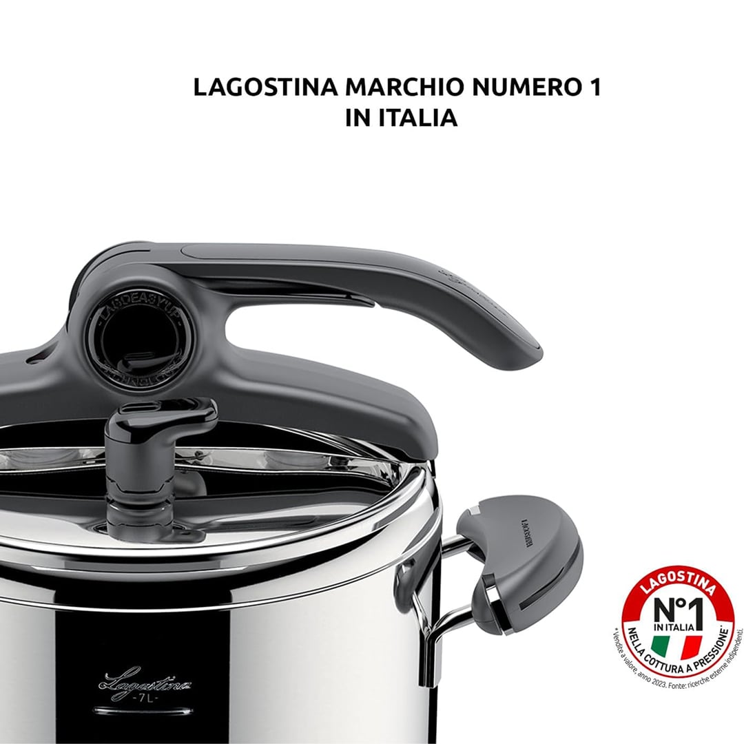 Lagostina Mia Lagoeasy'UP Pentola a Pressione 3.5L in Acciaio Inox 18/10 Ø 22 cm, Pentola Induzione e Gas, Coperchio con Apertura Facilitata, Fondo a tre Strati, Lavabile in Lavastoviglie