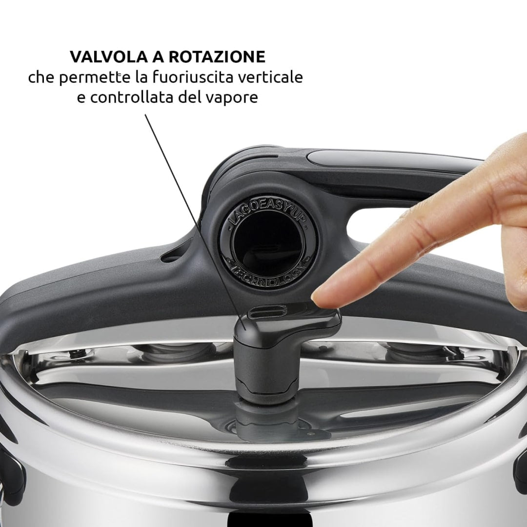 Lagostina Mia Lagoeasy'UP Pentola a Pressione 3.5L in Acciaio Inox 18/10 Ø 22 cm, Pentola Induzione e Gas, Coperchio con Apertura Facilitata, Fondo a tre Strati, Lavabile in Lavastoviglie