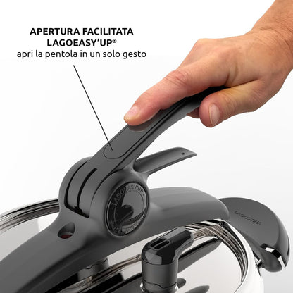 Lagostina Mia Lagoeasy'UP Pentola a Pressione 3.5L in Acciaio Inox 18/10 Ø 22 cm, Pentola Induzione e Gas, Coperchio con Apertura Facilitata, Fondo a tre Strati, Lavabile in Lavastoviglie