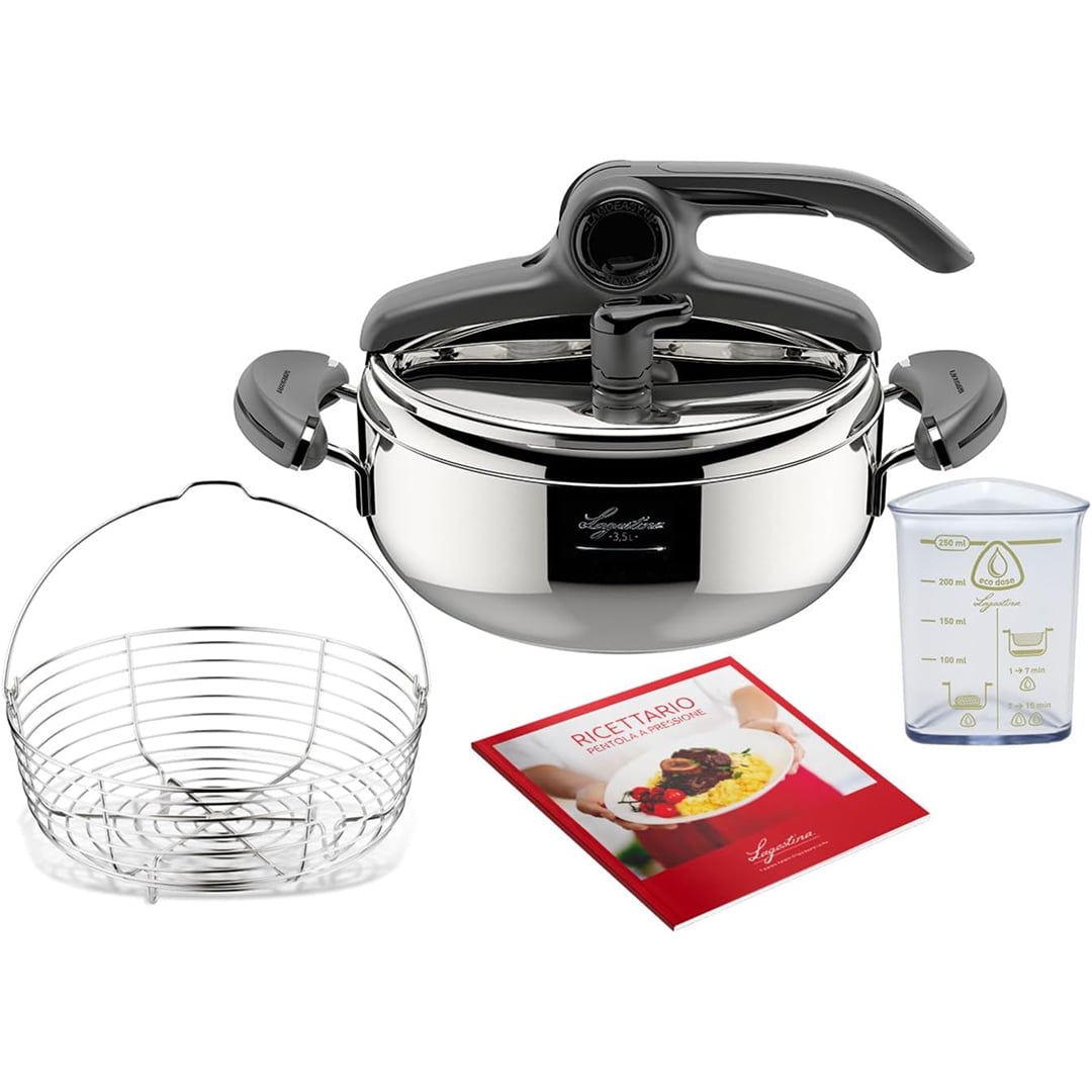 Lagostina Mia Lagoeasy'UP Pentola a Pressione 3.5L in Acciaio Inox 18/10 Ø 22 cm, Pentola Induzione e Gas, Coperchio con Apertura Facilitata, Fondo a tre Strati, Lavabile in Lavastoviglie