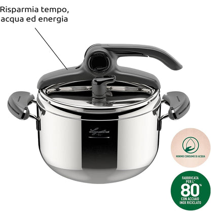 Lagostina Mia Lagoeasy'UP Pentola a Pressione 5 L in Acciaio Inox 18/10 Ø 22 cm, Pentola Induzione e Gas, Coperchio con Apertura Facilitata, Fondo a tre Strati, Lavabile in Lavastoviglie